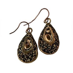 Vintage Boho Luxe Artisan Textured Brassy Gold & Amber Stone Earrings
